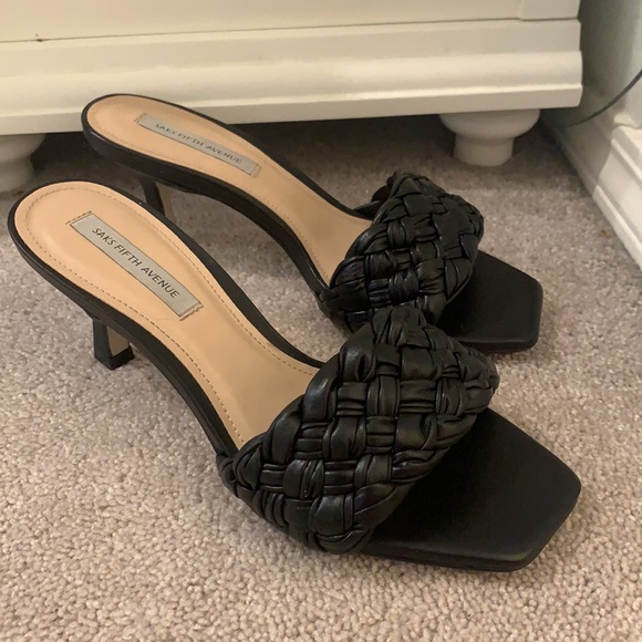 Saks Fifth Avenue Black Braided Heels - Picture 2 of 4